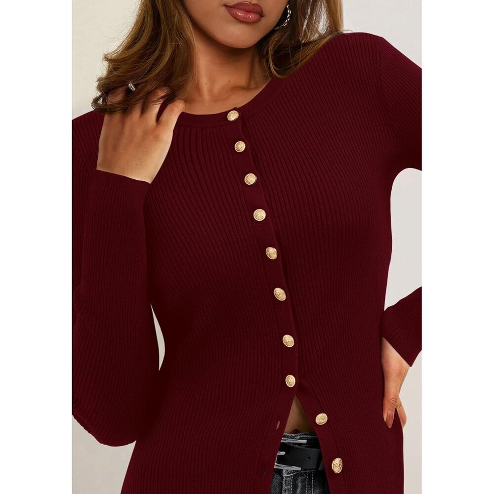 Womens Lightweight Ribbed Knit Cardigan Long Sleeve Button Up Fall Fashion - Picture 5 of 7